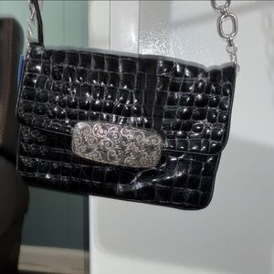 Brighton Elegant Black patent Crocodile-fusion Clutch/shoulder bag